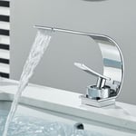 Mitigeur Lavabo Cascade Robinet de Salle de Bain Robinet Lavabo Mitigeur Vasque Robinetterie Froide Chaude en Laiton Chromé