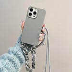 Rokmym Coque de Collier pour iPhone 12 avec Cordon, Silicone Gel Souple TPU Antichoc Coque avec Bracelet, Réglable Lanyard Case Tour de Cou Chaîne Lanière Housse Coque pour iPhone 12, Gris Clair