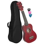 CASCHA Soprano Ukulele Rouge, petite guitare Hawaii pour enfants et adultes avec sac, 3 plectres et cordes Ukulele Aquila