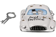 Out of the blue Money Box with lock, wedding car, Just Married, Ceramic, Multicolor, 16 x 8,5 cm