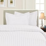 Elegant Comfort Best, Softest, Coziest 3-Piece Duvet Cover Sets! - 1500 Premier Hotel Quality Luxurious Wrinkle Resistant 3-Piece Damask Stripe Duvet Cover Set, Full/Queen, White