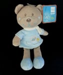 R5. DOUDOU OURS TEX BABY CARREFOUR BEIGE ROBE BLEU TORTUE where are 27cm NEUF