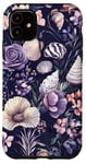 Coque pour iPhone 11 Violet Vintage Floral Coastal Summer Bleu Océan Coquillage