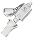 Clé USB 256 Go certifiée MFi iPhone Stockage Mémoire iPhone Clé USB 3 en 1 iPhone Photo Stick Lightning Extension de Stockage iPad Clé USB C Android Photo Stick iPhone Pendrive iPad Memory Stick