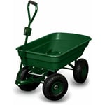 Chariot de Jardin 4 Roues 120 kg - Bac Bascule 52L avec Poignée Amovible et Adaptateur Tracteur - Chariot de Transport et Remorque de Jardin Pratique