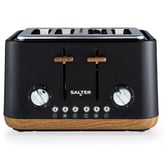 Salter 4-Slice Toaster Wide Slots for Thick Bread Crumb Tray Black Wood Effect