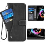 ELISORLI Phone Cover for Motorola Edge 30 Neo Wallet Case Wrist Strap Lanyard Slot Mobile Stand Leather Credit Card Holder Magnetic Flip Folio Purse Cell Accessories 5G Girls Women Men Black