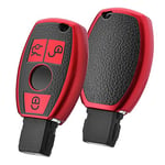 Coque de Protection pour clé de Voiture Intelligente Mercedes Benz Accessoire clé de Voiture 2-3 Boutons (Cuir Rouge)