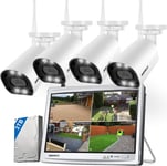 [3TB Hard Drive, 2-Way Audio] SANSCO Wireless CCTV Camera System with 12" LCD 4x