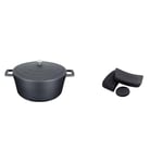 MasterClass Cast Aluminium Induction-Safe Non-Stick Casserole Dish, 5 L (1 gal) - Black + MasterClass Pan Handle Sleeve Set for Cast Aluminium Casserole Pots, Easy Grip Silicone, 3 Pieces