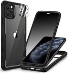 CENHUFO Anti Espion Coque iPhone 11 Pro Max, avec Protection écran Verre Trempé Anti Espion et Protecteur Caméra, 360° Antichoc Téléphone Housse Double Face Case Intégrale Etui Transparente - Noir