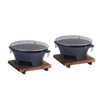 SOGA 2X Small Cast Iron Round Stove Charcoal Table Net Grill Japanese Style BBQ Picnic Camping with Wooden Board - barbecues - Zpai056SmlX2