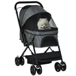 Pet Stroller Dog Cat Travel Pushchair Foldable Jogger with Reversible Handle EVA Wheel Brake Basket Adjustable Canopy Safety Leash for Small Dogs