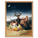 Francisco Goya 1798 Witches Sabbath Painting Goat and Coven in Fantasy Landscape Art Print Framed Poster Wall Decor 12x16 inch