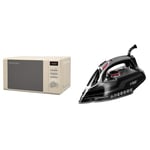 Russell Hobbs RHM2064C 20 Litre 800 W Cream Digital Heritage Microwave with 5 Power Levels, Automatic Defrost & Powersteam Ultra 3100 W Vertical Steam Iron 20630 - Black & Grey