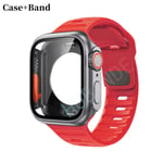 Silikonrem+ case För Apple Watch Case 44mm 45mm 41mm 40mm Skärmskydd Byt till Ultra For iWatch Series 8 7 SE 6 5 3 5 red-Grey Series 7 8 9 45MM