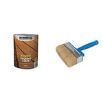 RONSEAL Q/D DECKING Stain Rich Teak 5L, Paint & Silverline Block Brush 115mm / 4-1/2" (394974)