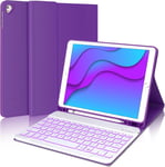 Clavier pour iPad 9.7"",iPad 6ème/5ème Géneration 2018/2017,iPad Pro 9.7,iPad Air 2/1 2014/2013,AZERTY Français Clavier Rétro-éclairé Bluetooth Amovible,Violet