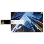 8G USB Flash Drives Credit Card Shape Urban Memory Stick Bank Card Style Looking Up at Chicagos Skyscrapers in Financial District American City Picture,Blue Silver Waterproof Pen Thumb Lovely Jump Dr