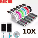 10X  Sync Dual Retractable 2 In 1 USB Data Cable Charger Samsung Android iPhone