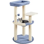 Yaheetech Cat Tree, 90cm Cat Tower for Indoor Cats, Cute Cat Tree with 2 Perches & 2 Scratching Posts & Capsule Nest, Cat Climbing Tower with Dangling Ball, Cat Activity Centre, Blue/Beige