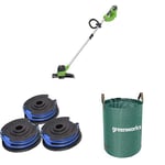 Greenworks 40V Cordless Strimmer for Gardens, 30cm Cutting Width, WITHOUT 40V Battery & Charger, G40LT + 3pcs Strimmer Spool 4.8m + 120L Garden Waste Leaf Collection Bag