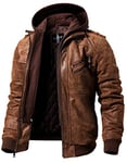 FLAVOR Veste en Cuir véritable - Homme à Capuche (XXL, Marron)