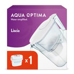 Aqua Optima Liscia Carafe Filtrante et 1 Cartouche Filtrante Evolve+ 30 Jours, Capacité 2,5 litres, Pour la Réduction des Microplastiques, du Chlore, du Calcaire et des Impuretés, Blanc