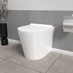 Nes Home White Modern Rimless Round Back to Wall Toilet with Soft Close Seat