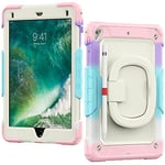 Silicone Case for iPad 6th Generation, Compatible with iPad Pro 9.7, iPad Air 2, Triple Protection Silicone Case with Stand/Grip/Pen Holder/Shoulder Strap C-Pink