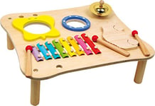 1166 Table de musique en bois, avec xylophone, clé à cliquet, pince, tambour et mallets en bois, à partir de 3 ans