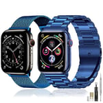 baklon Compatible avec Bracelet Apple Watch 38/40/41/42mm en Acier Inoxydable Metal pour Bracelet iWatch Series Ultra2/Ultra/SE2/SE/9 8 7 6 5 4 3 2 1 Bleu