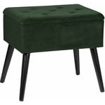 Tabouret Pouf Coffre Bôite de rangement Woltu Siège bien rembourré en velours, pieds en bois, 50x35x45cm, Vert Foncé