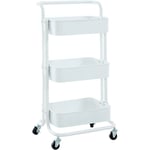 Décoshop26 - Chariot de service desserte sur roulettes rangement cuisine 3 niveaux en métal blanc