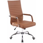 Décoshop26 - Fauteuil de bureau sur roulettes confortable hauteur réglable en synthétique marron clair cadre métal chromé BUR10570