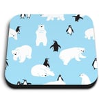 Square MDF Magnets - Blue Polar Bear Penguin Winter Ice  #44385