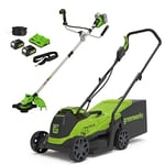 Greenworks 48V(2×24V) Cordless Grass Trimmer 38cm, 24V Brushless lawn mower, incl. 2 Battery 4Ah & Charger