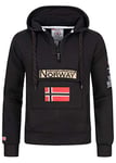 Geographical Norway Sweat à capuche pour homme, avec demi-fermeture éclair et sac banane, sweat à capuche à manches longues, production décontractée, loisirs, Noir , M