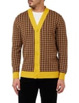 United Colors of Benetton Men's Cardigan M/L 1135k600n Sweater, Pied De Poule Brown and Beige and Ocher Yellow 0d6, L