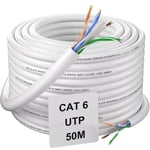 Cable Ethernet 50m, Cat 6 Cable RJ45 50 Mètres Exterieur Cable Internet Haut Debit Fibre Gigabit 23AWG UTP Installation Câble Réseau Impermeable Cable LAN Long Cable Patch Blanc.[G2006]