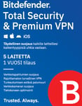 Bitdefender Total Security + VPN 1-vuosi 5-laitetta