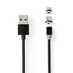 Nedis USB-kabel | USB 2.0 | USB-A Hane | USB Micro-B Hane / USB-C™ Hane | 10 W | No Data Transfer | Nickelplaterad | 2.00 m | Rund | Nylon | Svart | Låda