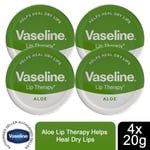  Vaseline Lip Therapy Petroleum Jelly, Aloe Vera, 4 Pack, 20gm