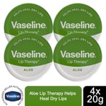 Vaseline Lip Therapy Petroleum Jelly, Aloe Vera, 4 Pack, 20gm