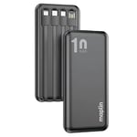Maplin 10000mAh Power Bank with Built-in Lightning, USB-C, Micro-USB Cables for all Phones, Tablets, Cameras inc iPhone 15 14 13, iPad Air Mini, Airpods, Samsung Galaxy, Huawei, Google Pixel etc