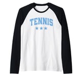 Tennis All Sky Blue Stars Classic Retro Varsity Text Raglan Baseball Tee