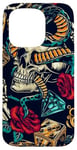 Coque pour iPhone 15 Pro Machine à tatouer motif roses cœurs serpent