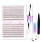 Eyelash Extension Kit 560pcs LANKIZ Cluster Lashes 12D C Curl 9-15mm Mix 0.07 Lash Extension Kit DIY Individual Lashes with Lash Bond & Seal, Remover and Applicator for Home Use