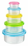 5 Round Stackable Nestable Food Storage Containers Colour Lid Plastic Tupperware