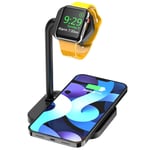 AOJUE 2 in 1 iPhone iwatch Charging Station, Wireless Charger for iPhone 12/Mini/12 Pro Max/11/11pro/X/Xs/Xs MAX/8 Plus/Airpods, Charging Stand for iWatch SE/6/5/4/3/2 (Black)